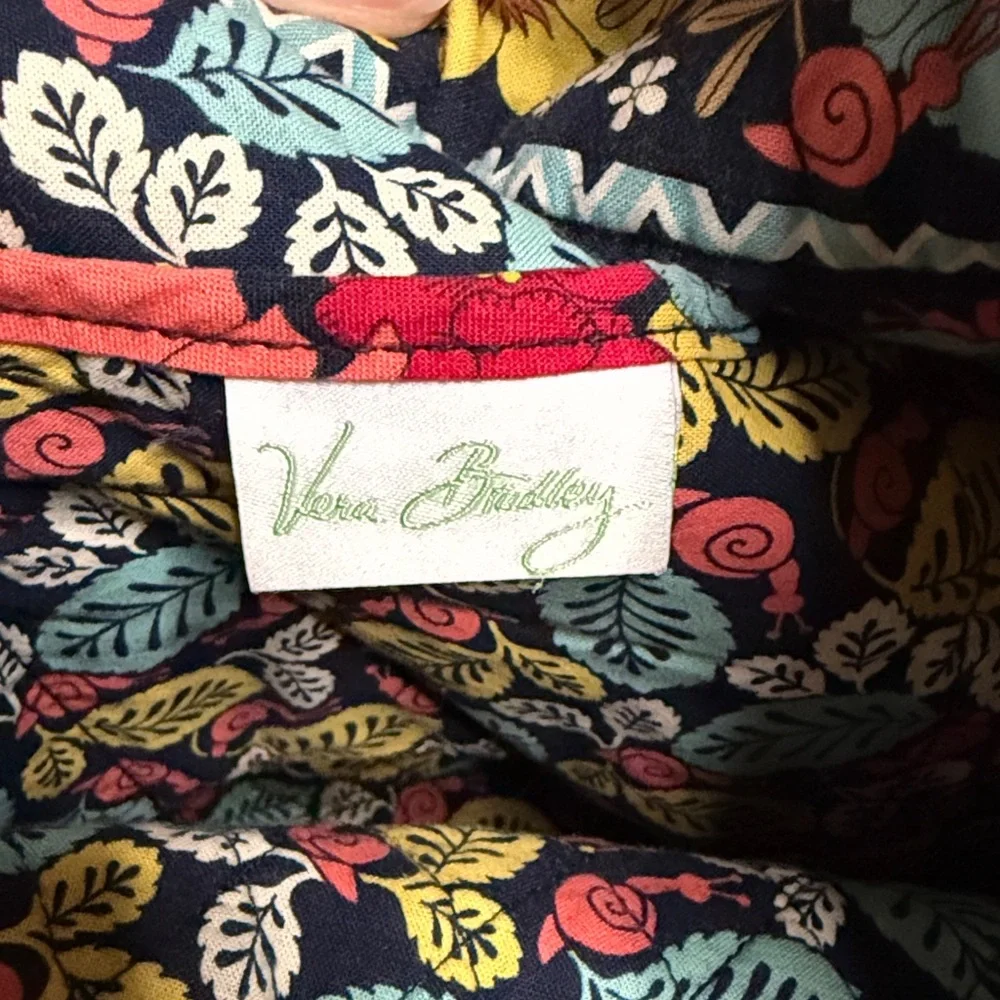 Vera Bradley Happy Snails Floral Navy Multicolor Quilted Tote Bag Purse